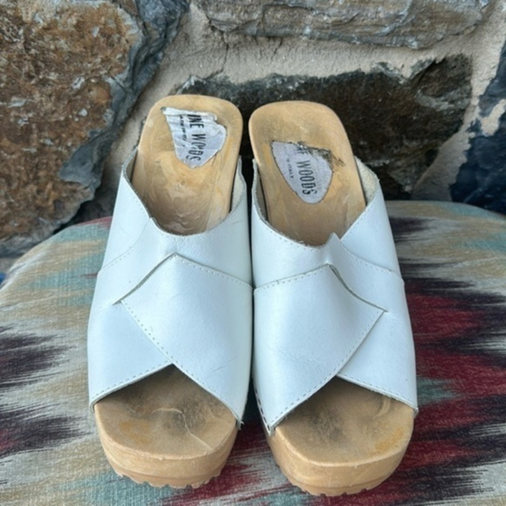 The Woods Vintage White Leather Slingback Sandals Women's Size 9 EU 40